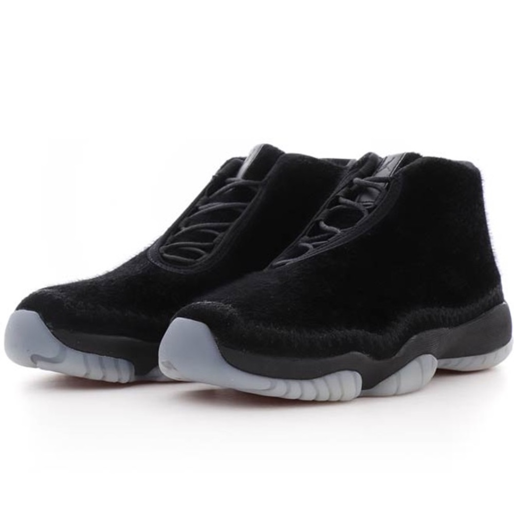 Nike Triple Black Furry Air Jordan with Pony Hair